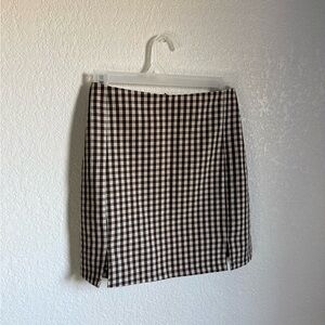 Brandy Melville Brown and White Gingham Mini Skirt